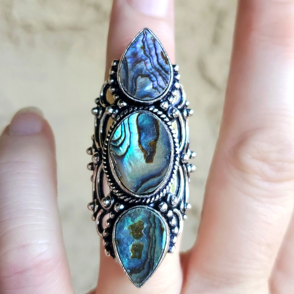 New Abalone Shell 925 Silver Statement Ring.